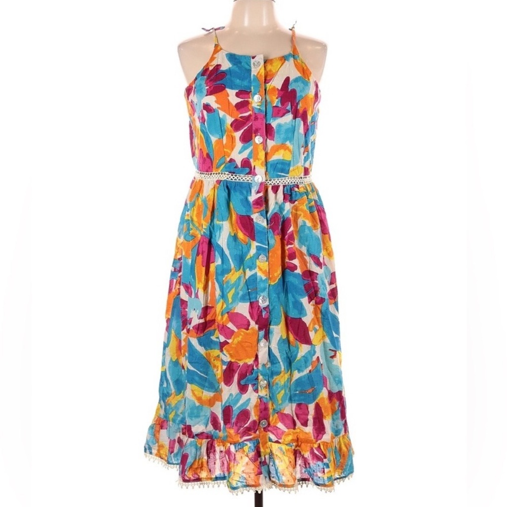 Harlow & Rose Floral Vibrant Cotton Button Front Dress